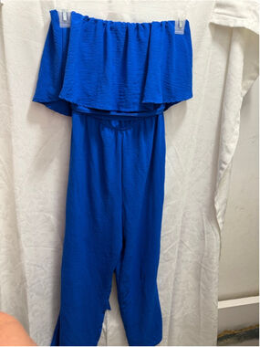 Women's Jolie & Joy Blue Strapless Jumpsuit L